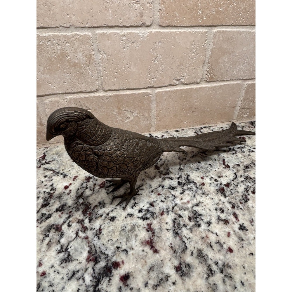 Vintage MCM Brass 13" Pheasant Bird Figurine with Long Tail Vintage Antique